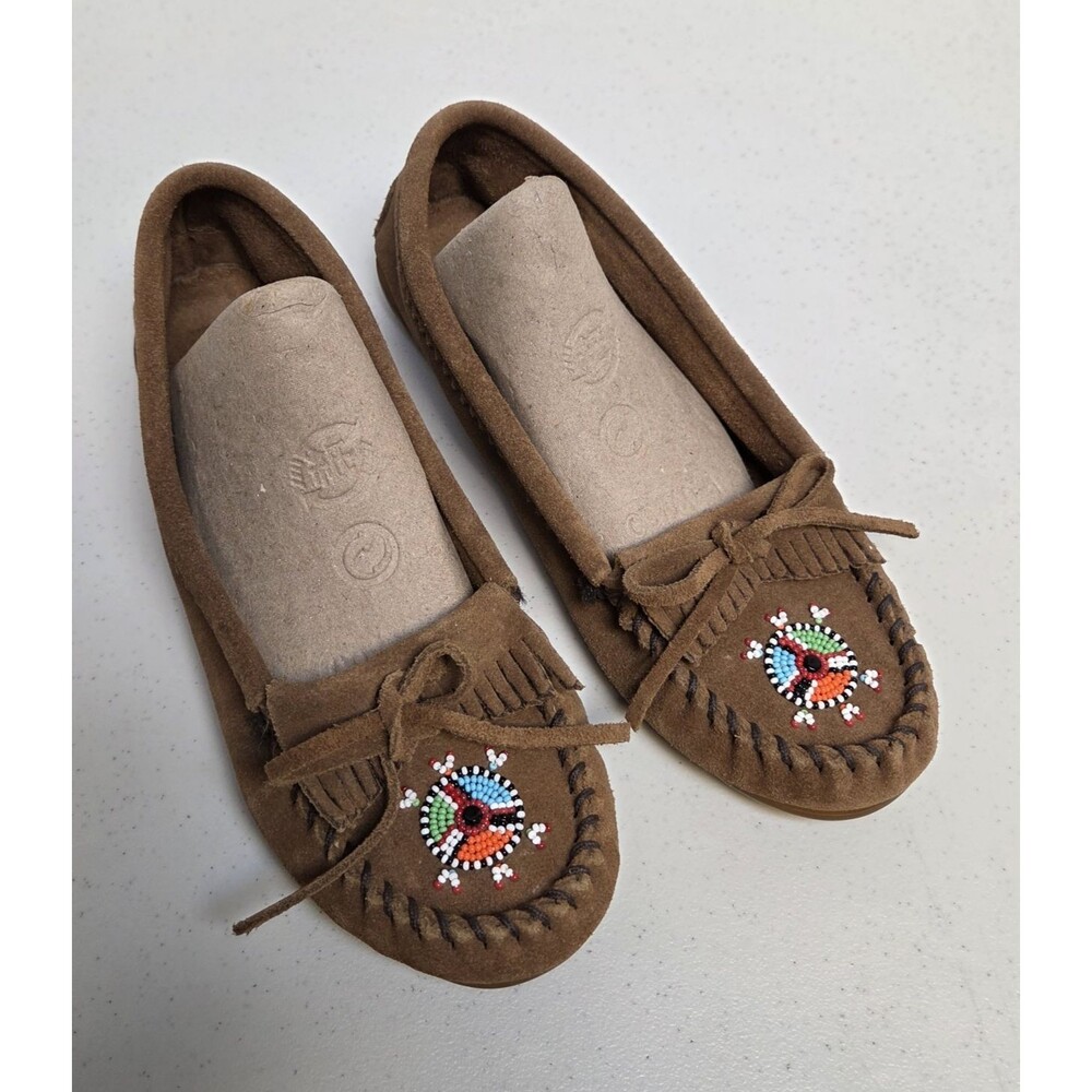Minnetonka Turquoise Suede Me To We Moccasins with Bead Details Size 10
